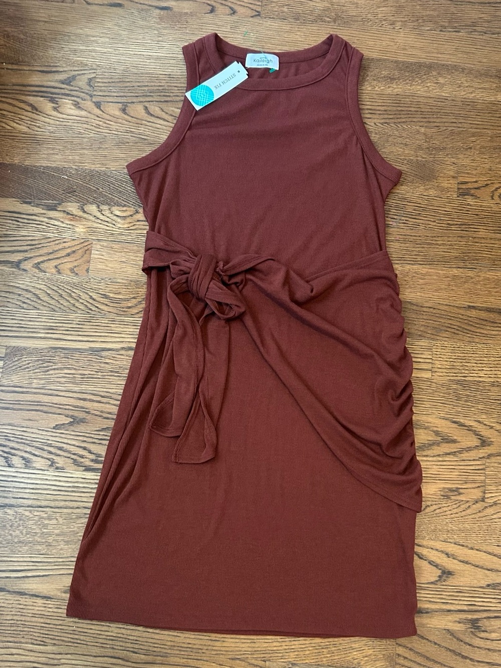Kaileigh Rust Brown Tie-Waist Sleeveless Midi Dress 0064